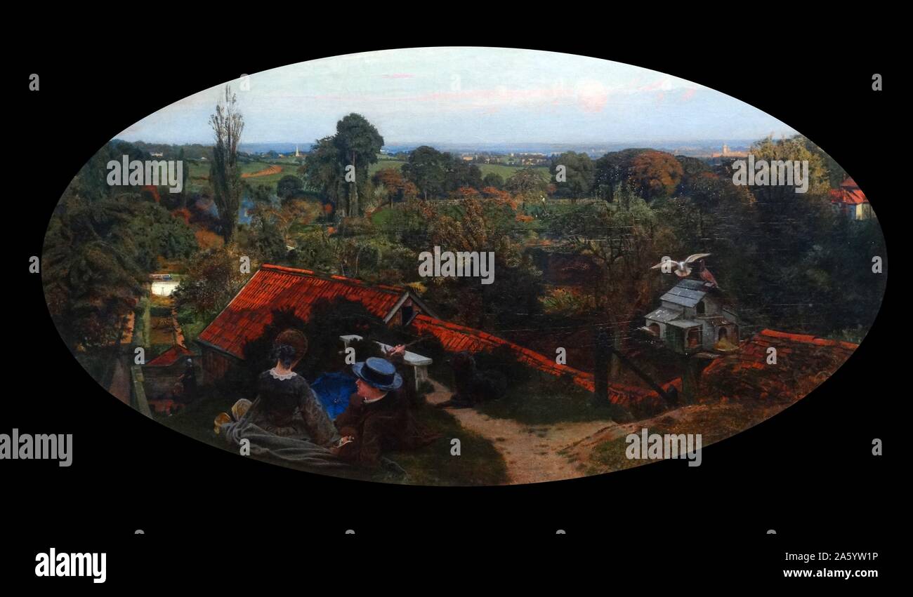 Ein englischer Herbst Nachmittag von Ford Madox Brown (1821-1893), englischer Maler des moralischen und historischen Themen, bekannt für seine Hogarthian Version der präraffaelitische Stil. Datierte 1853 Stockfoto