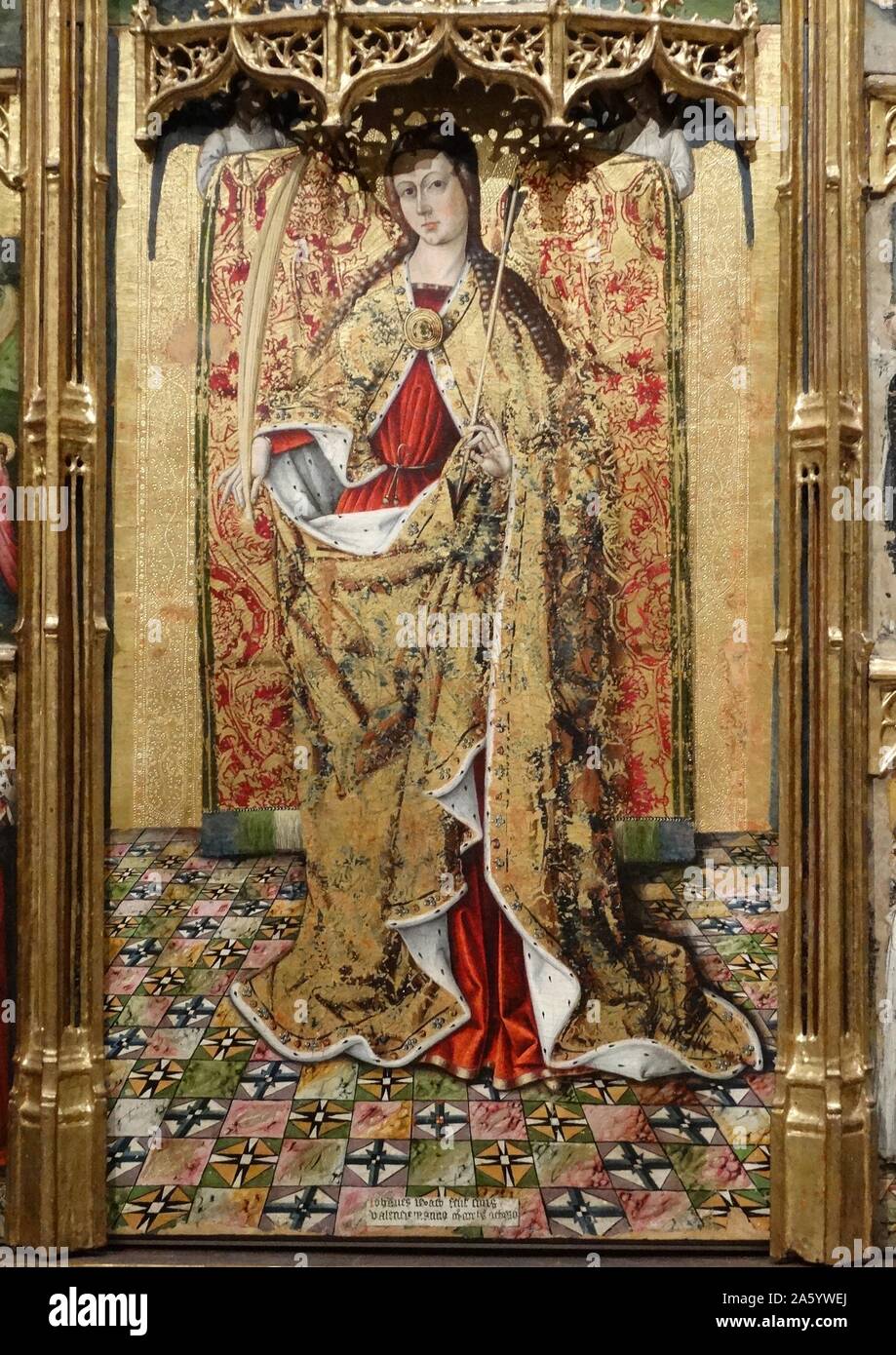 Altarbild von Sankt Ursula und die Elftausend Jungfrauen vom spanischen Maler Joan Reixach (1411-1486) und Miniaturist. Vom 15. Jahrhundert Stockfoto