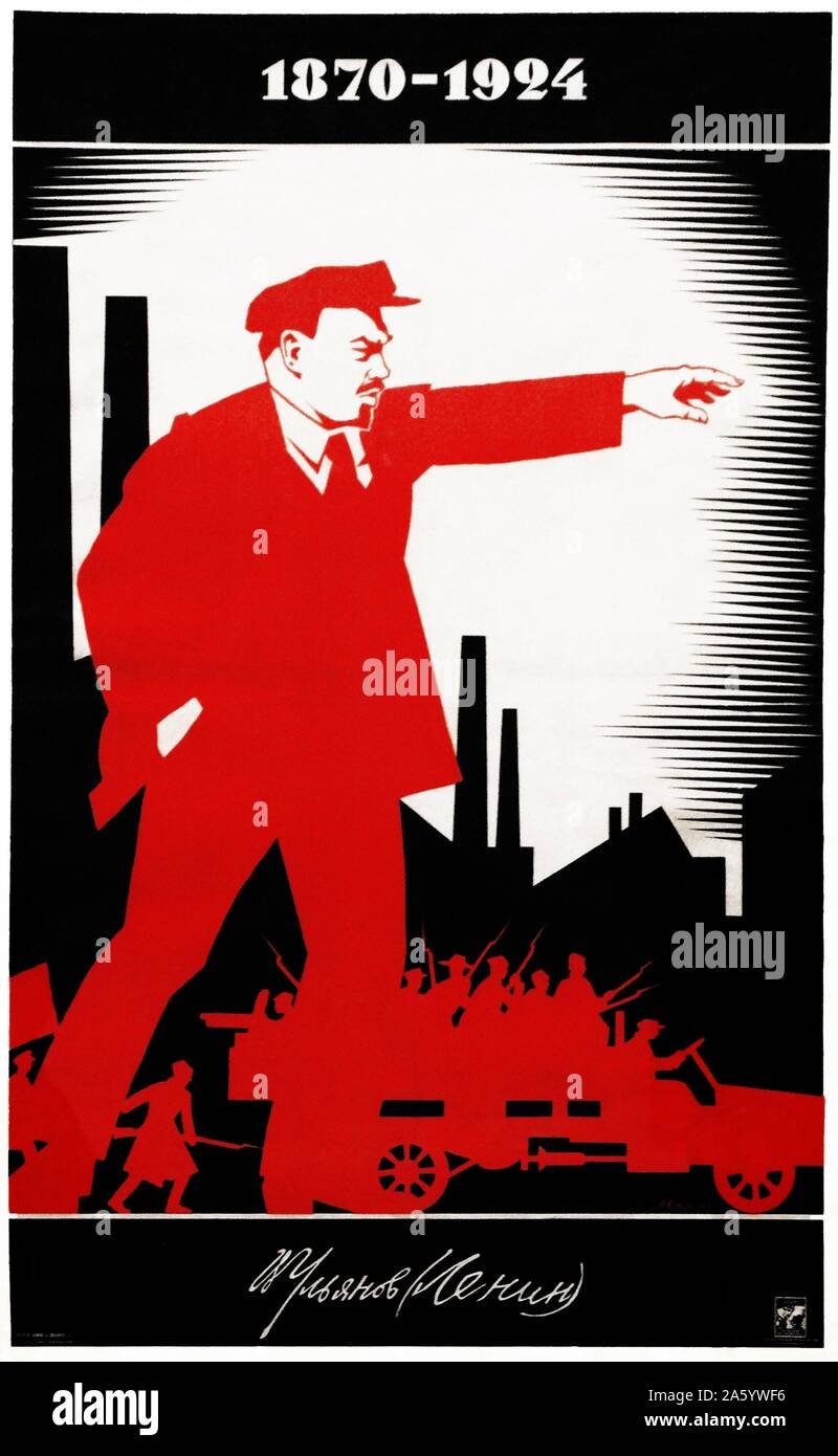 Russland, Sowjet, kommunistische Propaganda-Plakat. Der ewige Führer der Oktober - Lenin - hat uns gezeigt, den Weg zum Sieg. Lang lebe Leninismus. Am 7. Jahrestag des Sieges Oktober 1924 Stockfoto