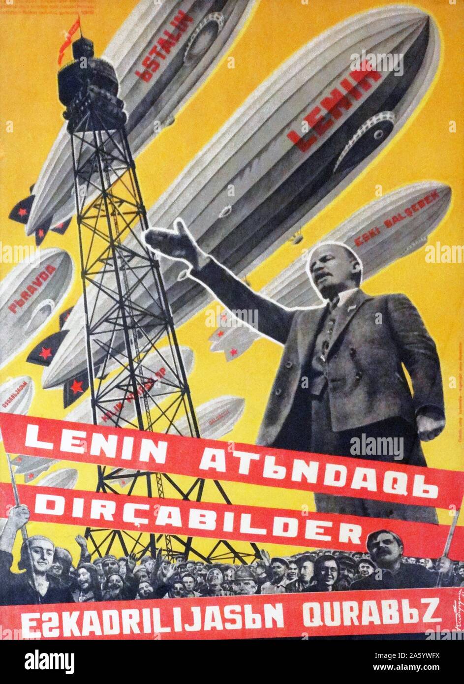 Russland, Sowjet, kommunistische Propaganda-Plakat. Wir bauen eine Flotte Luftschiffe im Namen Lenin. 1931-Poster von Gustav Klutsis 1895-1938 Stockfoto
