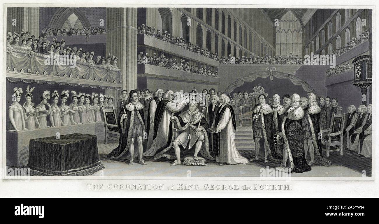 Die Krönung von König George IV. von England im Jahre 1820; gestochen von J. Chapman aus einem Gemälde von J. Fussell. Stockfoto