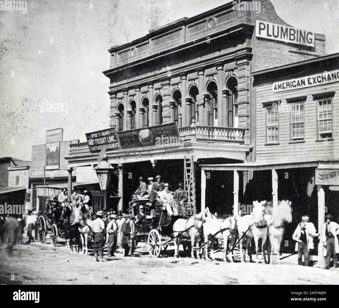 Postkutschen in Wells, Fargo & Co. Express Büro, C Street, Virginia City Stockfoto