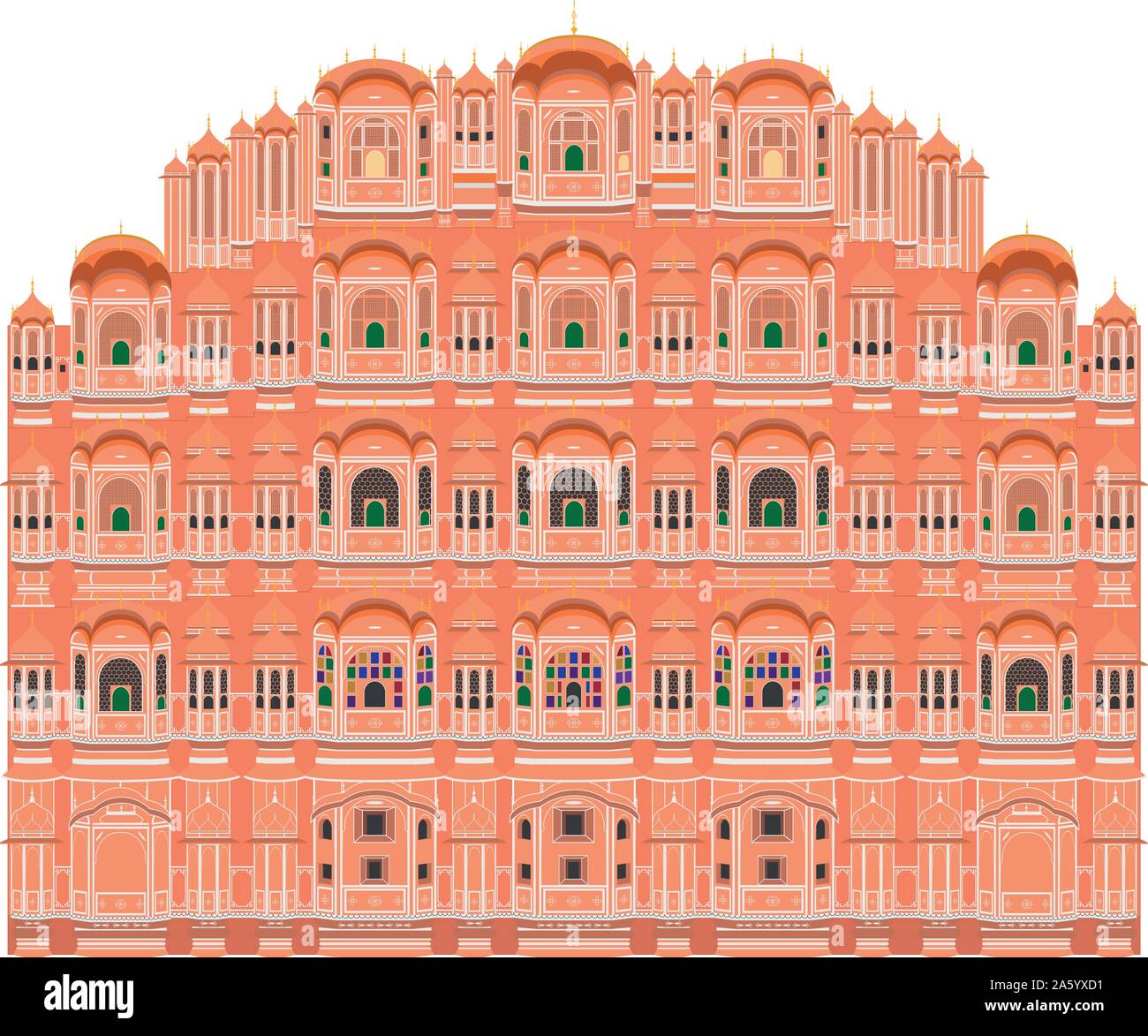 Hawa Mahal, Jaipur, Indien. Auf weissem Hintergrund Vektor-illustration isoliert. Stock Vektor