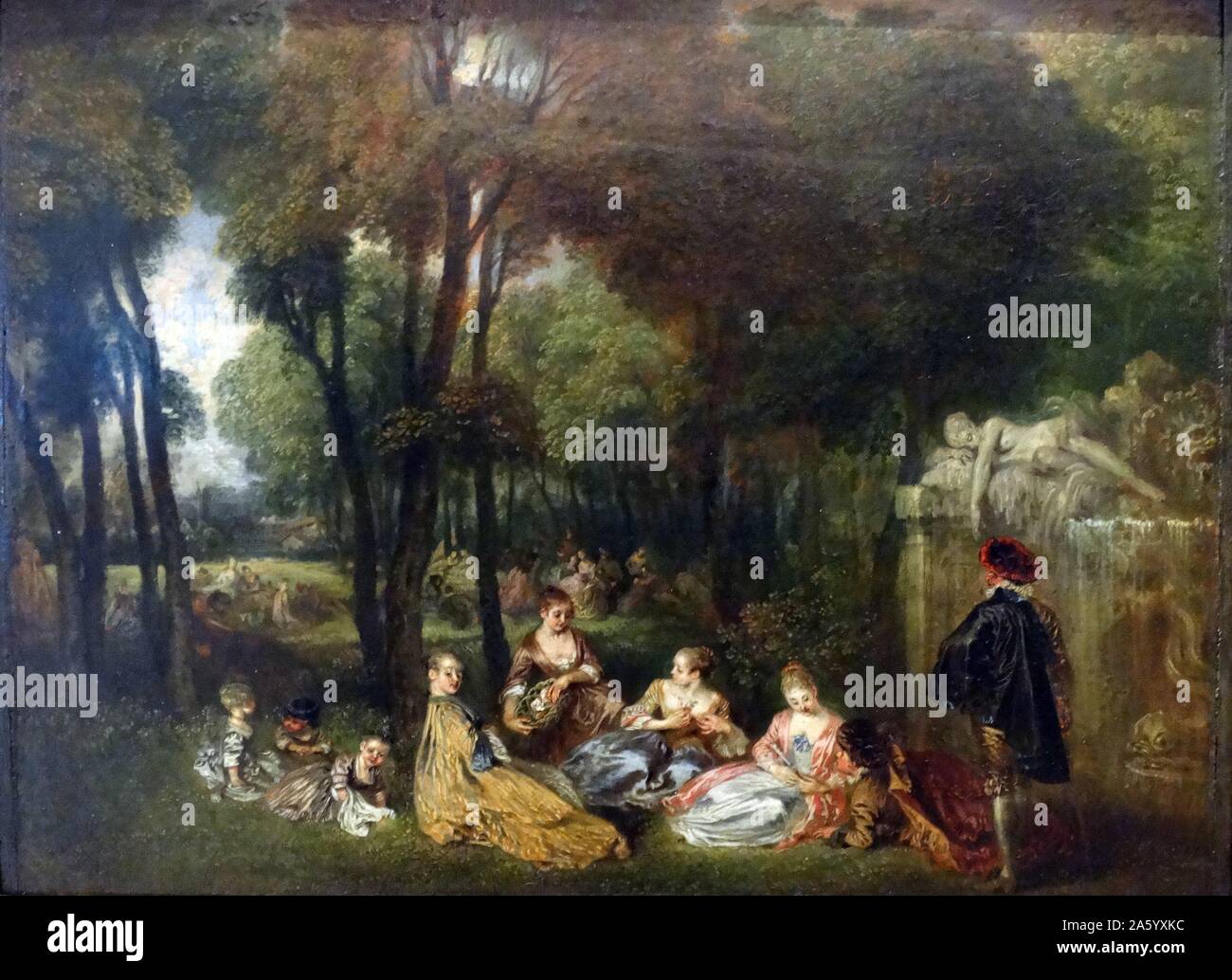Les Champs-Elysées 1717-1718 von Antoine Watteau (1684 – 1721) Öl auf Holz Stockfoto