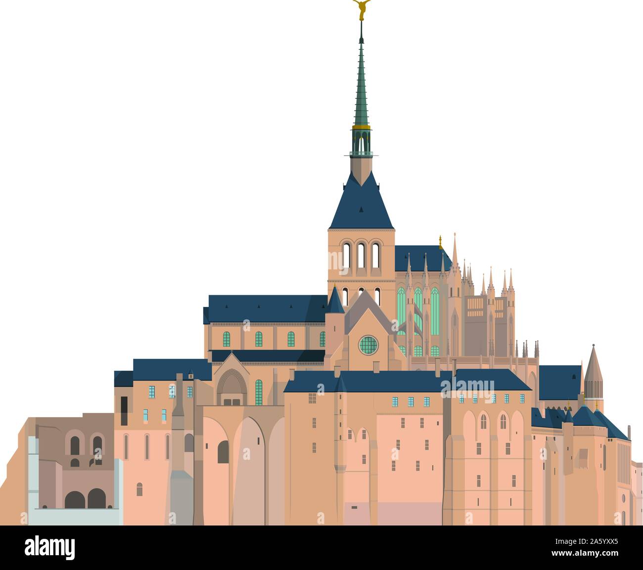 Mont Saint Michel, Frankreich. Auf weissem Hintergrund Vektor-illustration isoliert. Stock Vektor