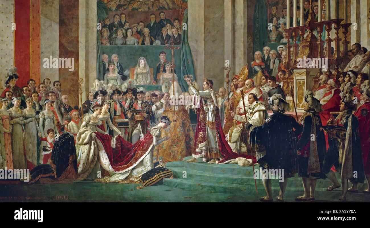 Weihe des Kaisers Napoleon I und Krönung der Kaiserin Josephine von französischen Maler Jacques-Louis David (1748-1825) im neoklassizistischen Stil als der herausragende Maler der Epoche. Datiert 1807 Stockfoto