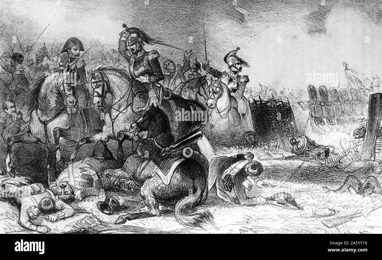 Darstellung der Schlacht von Ocaña, während des Unabhängigkeitskrieges Gravur. Datiert 1812 Stockfoto