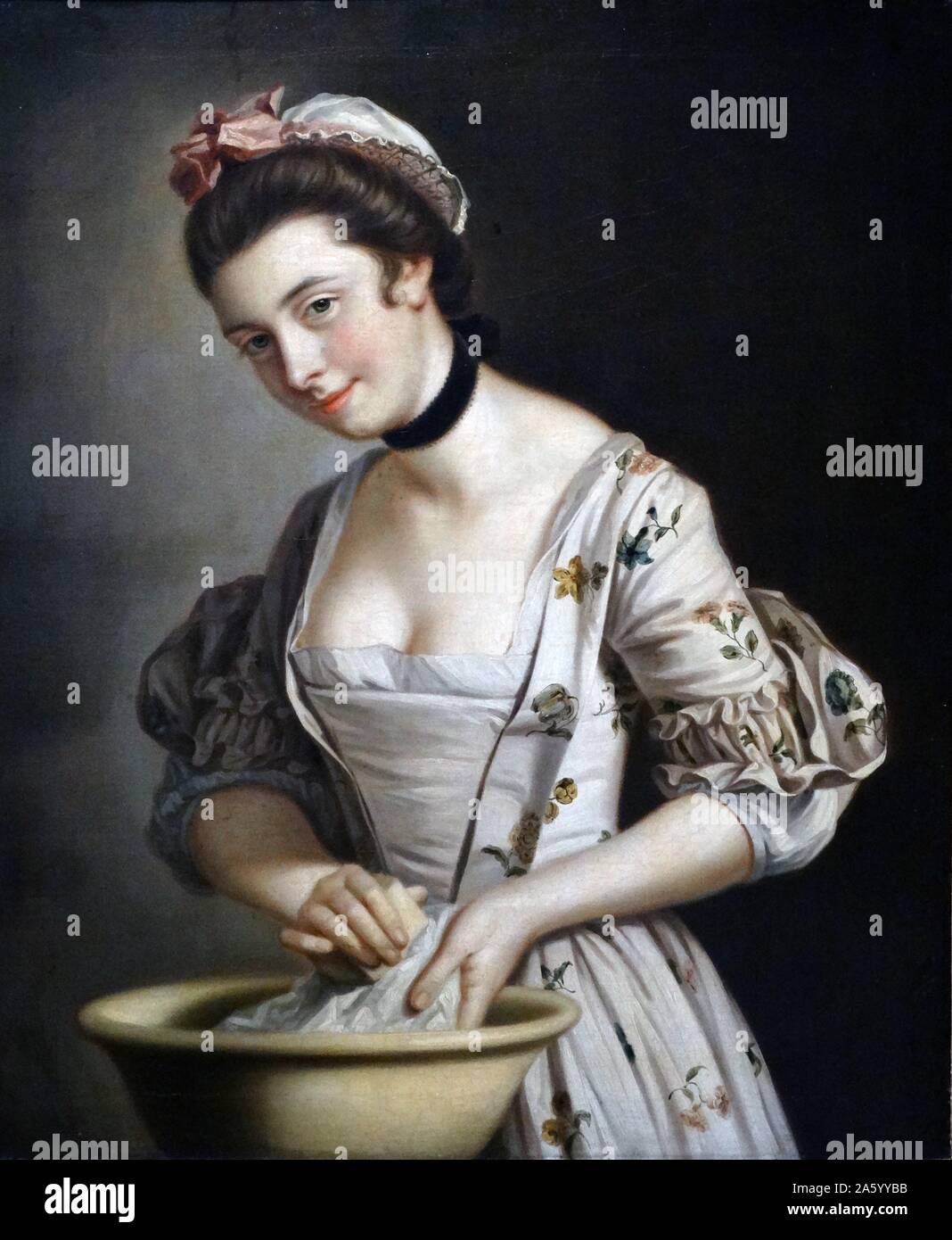 Einer Dame Maid Einseifen Leinen ca. 1780 (Öl auf Leinwand) von Henry Morland (1730-97) Stockfoto