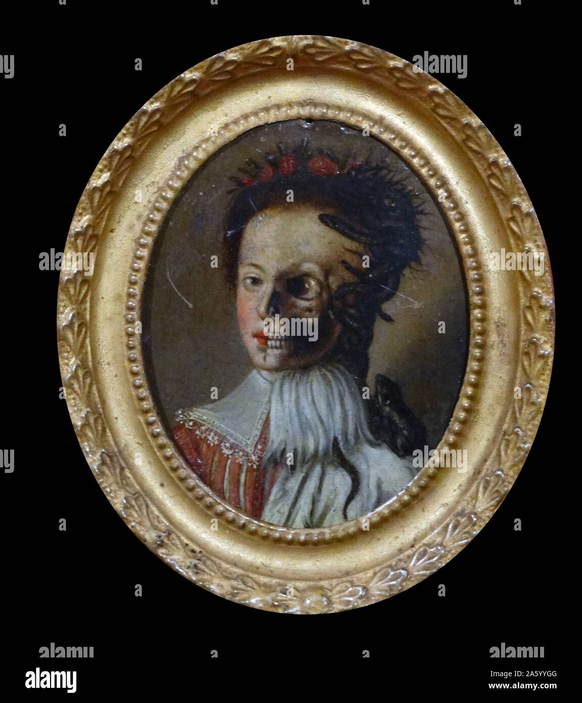 Ein menschliches Gesicht: Halb lebendig, halb tot ". Italienisch, Öl auf Kupfer, aus dem 18. Jahrhundert. Stockfoto