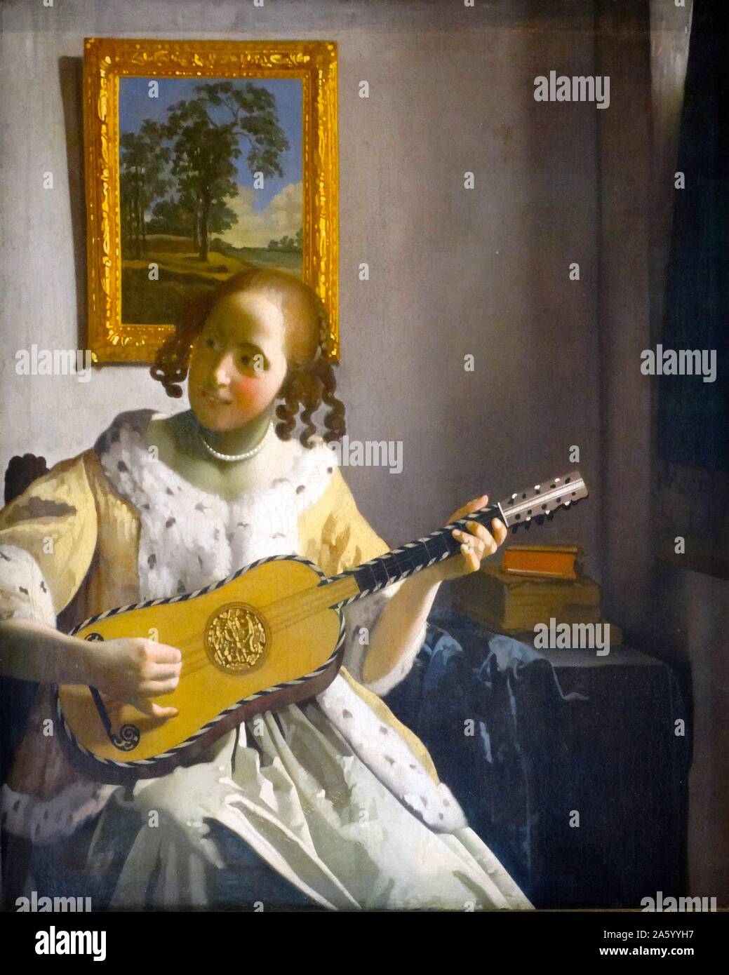 Gemälde mit dem Titel "The Guitar Player" niederländischen Malers Johannes Vermeer (1632-1675). Vom 17. Jahrhundert Stockfoto