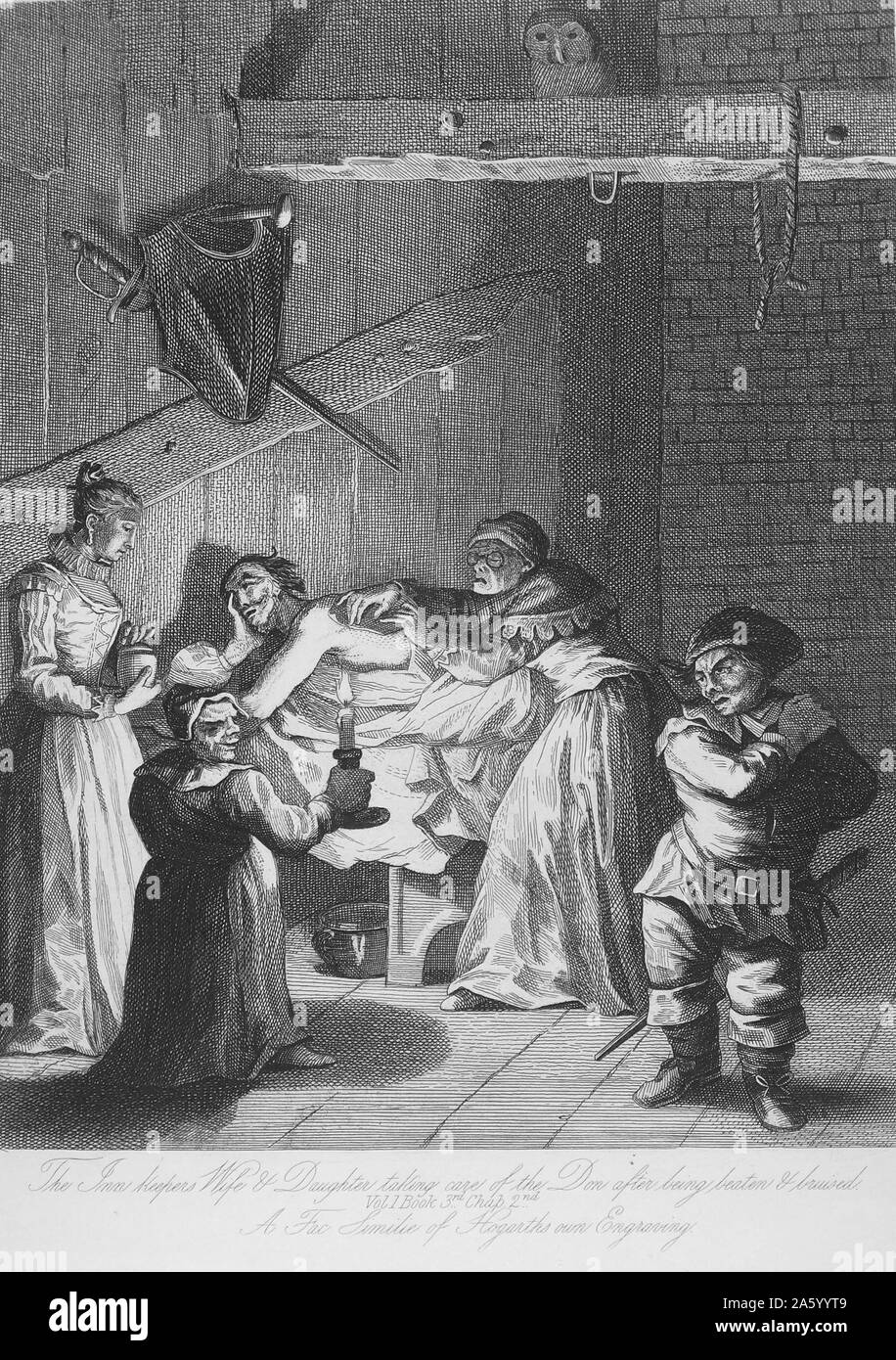 Kupferstich von William Hogarth (1697-1764), englischer Maler, Grafiker, bildhafte Satiriker, Gesellschaftskritiker und Karikaturist, mit zukunftsweisenden westlichen sequenziellen Kunst gutgeschrieben wurde. Vom 18. Jahrhundert. Stockfoto
