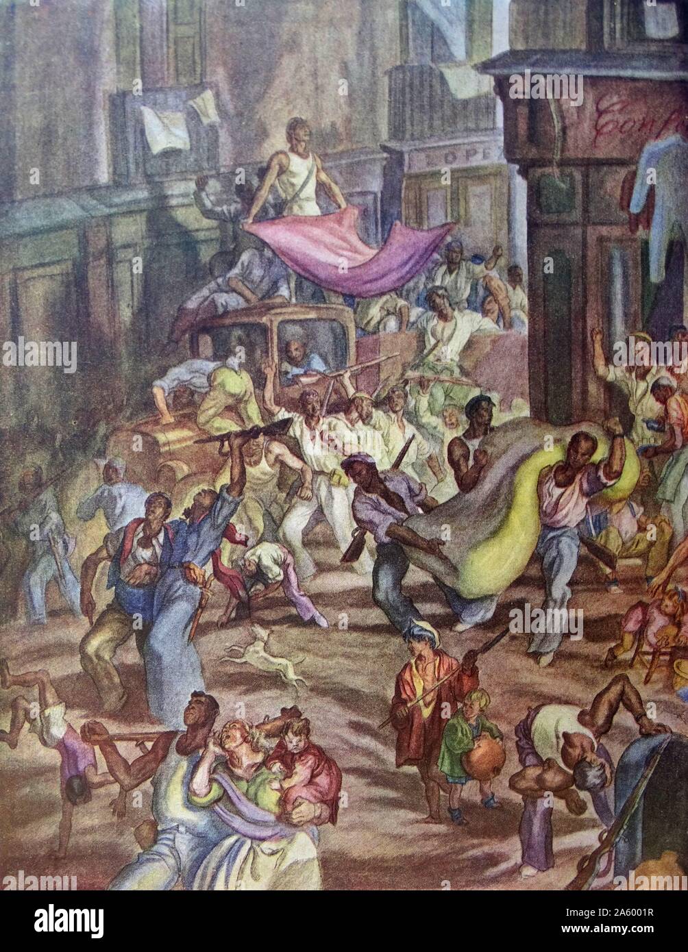 Illustration von Carlos Saenz De Tejada zeigt einen betrunkenen Mob von anarchistischen Plünderungen von Häusern in einer spanischen Stadt während des Bürgerkrieges. Datierte 1937 Stockfoto