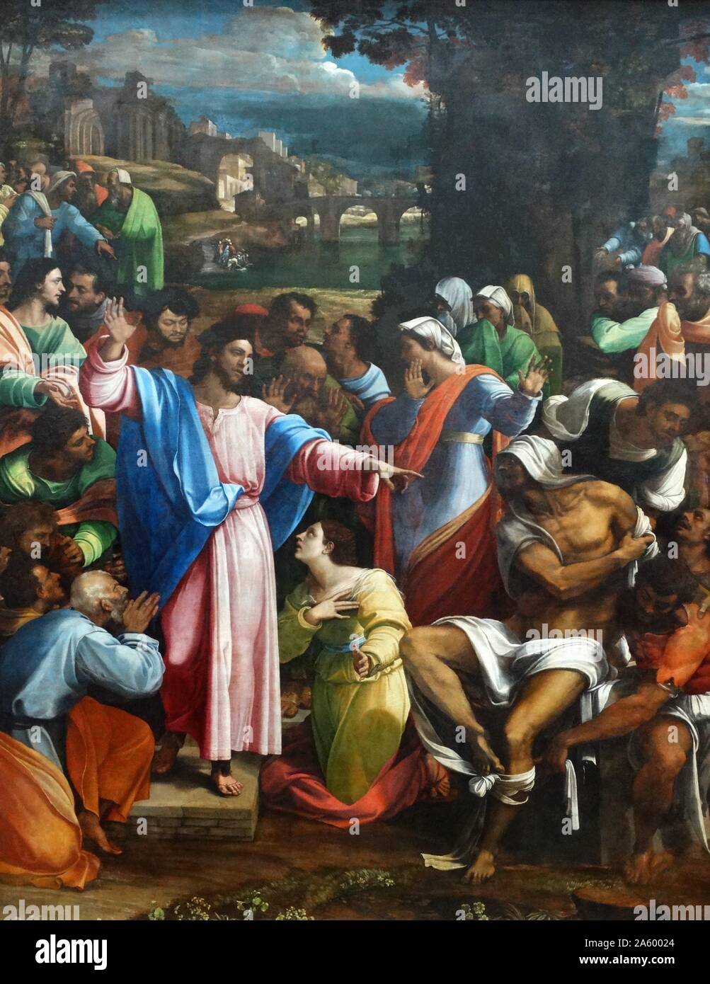 Gemälde mit dem Titel "Anhebung des Lazarus" von Sebastiano del Piombo (1485-1547), italienischer Maler der Hochrenaissance und frühen manieristischen Perioden. Datiert aus dem 16. Jahrhundert Stockfoto