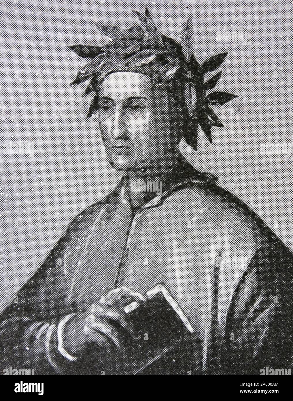 Porträt von Durante Degli Alighieri (1265-1321) italienischer Dichter des späten Mittelalters. Vom 14. Jahrhundert Stockfoto