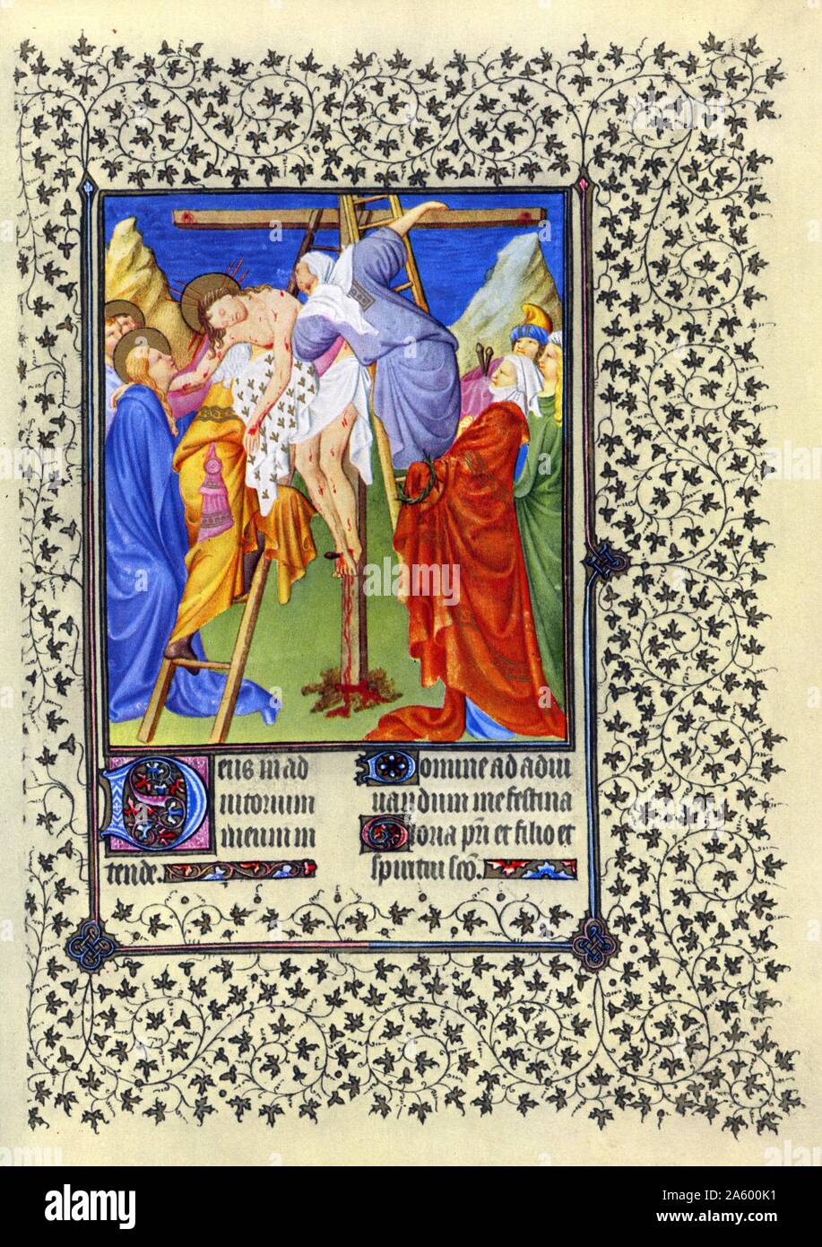 Darstellung der Kreuzabnahme von Belles Heures von Jean de France, Duc de Berry (schöne Stunden) eine frühe 15. Jahrhundert illuminierte Handschrift Buch von Stunden Beleuchtung. Vom 15. Jahrhundert Stockfoto