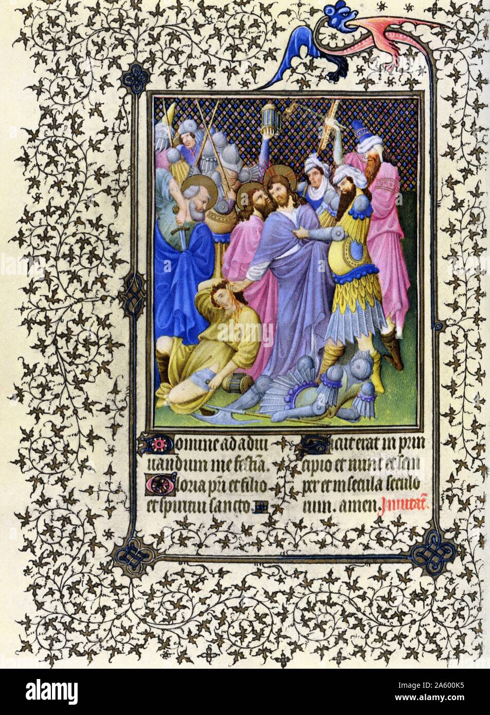 Darstellung des Kuss des Judas von Belles Heures von Jean de France, Duc de Berry (schöne Stunden) eine frühe 15. Jahrhundert illuminierte Handschrift Buch von Stunden Beleuchtung. Vom 15. Jahrhundert Stockfoto