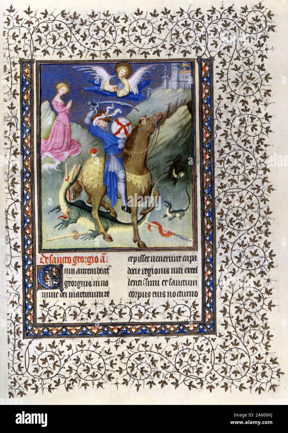 Beleuchtung mit Saint George vom Belles Heures von Jean de France, Duc de Berry (schöne Stunden) eine frühe 15. Jahrhundert beleuchtet Manuskript-Buch von Stunden. Vom 15. Jahrhundert Stockfoto