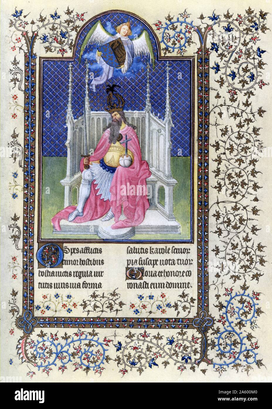 Beleuchtung mit Saint Karl der große vom Belles Heures des Jean de France, Duc de Berry (schöne Stunden) eine frühe 15. Jahrhundert beleuchtet Manuskript-Buch von Stunden. Vom 15. Jahrhundert Stockfoto