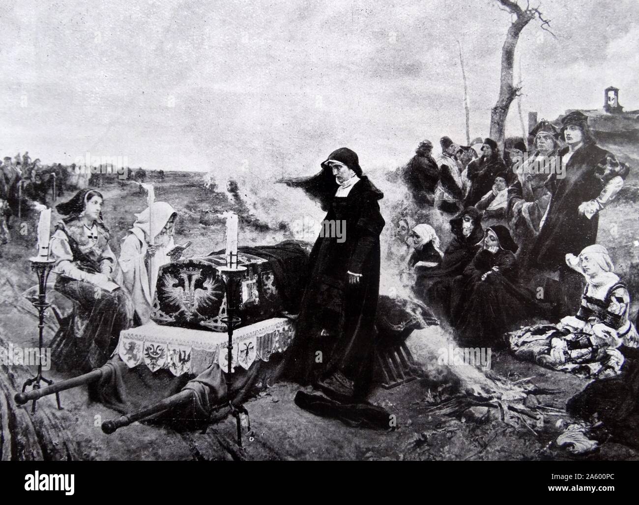 Gemälde mit dem Titel Doña Juana "la Loca" Darstellung Juana Mad hält Wache über den Sarg von ihrer spät Ehemann, Philipp der schöne. Von Francisco Pradilla (1848-1921) ein produktiver spanischer Maler. Vom Jahre 1877 Stockfoto