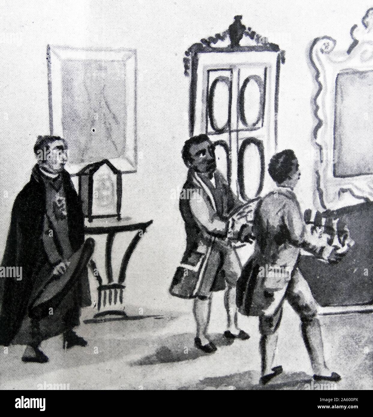 Aquarell mit dem Titel "The Kolonialgesellschaft: Lakaien und Untertassen von Pancho Fierro (1807-1879) Afro-peruanischen Maler. Vom 19. Jahrhundert Stockfoto