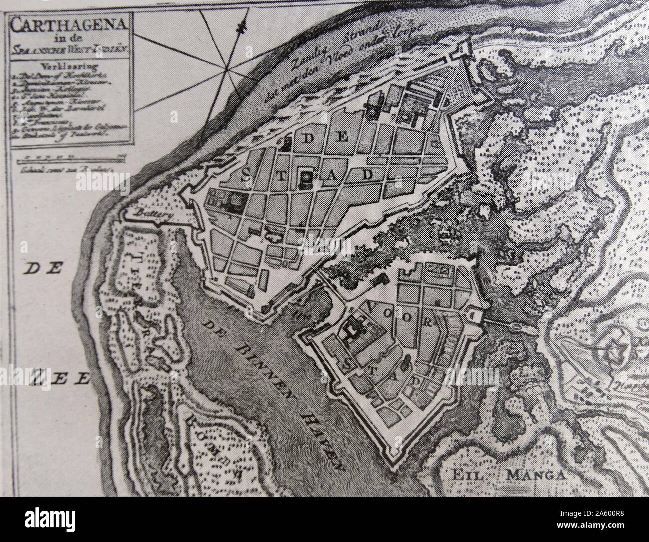 Niederländischen Plan von Cartagena de Indias, Columbia. Datiert aus dem 16. Jahrhundert Stockfoto