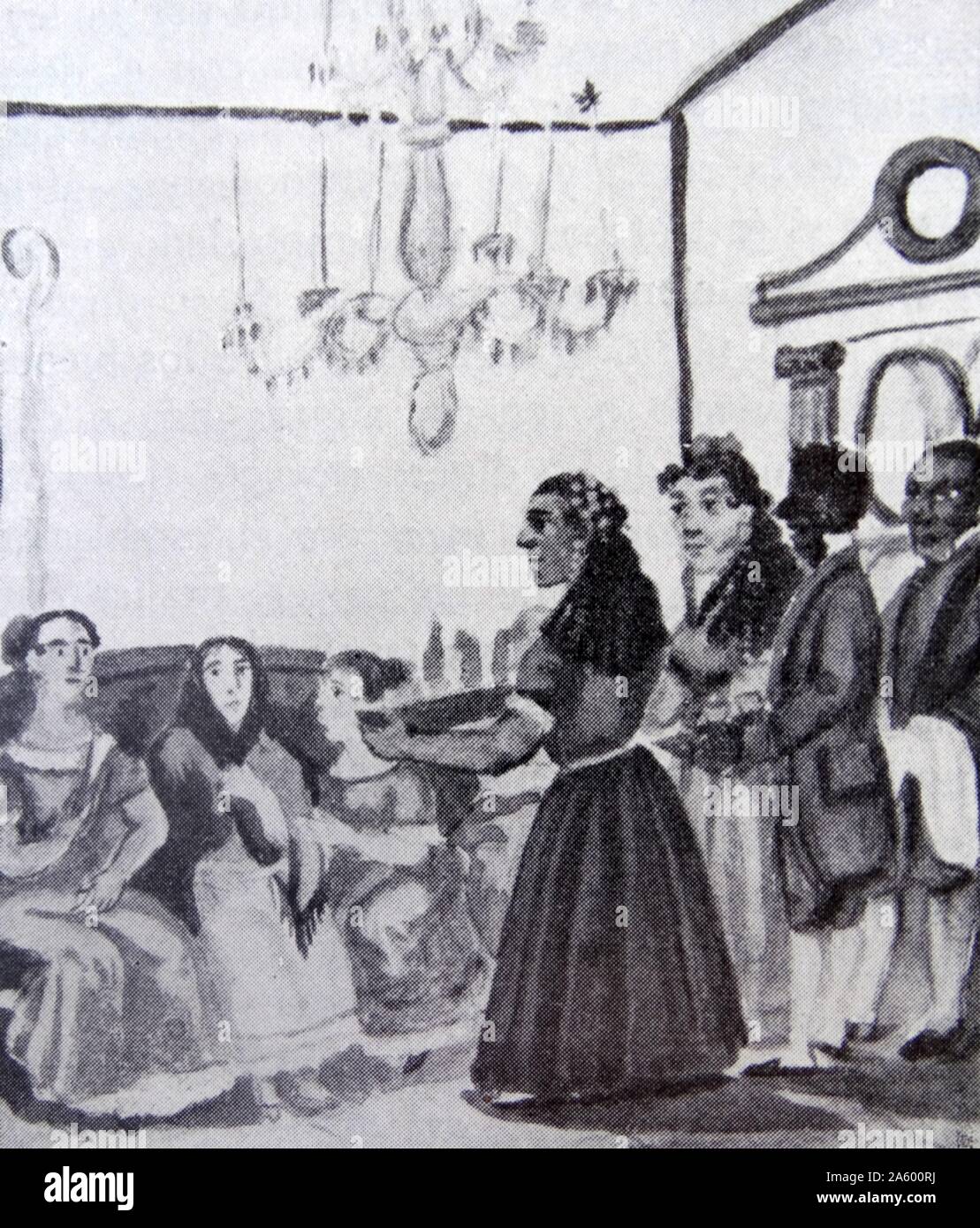 Aquarell mit dem Titel "The Kolonialgesellschaft: Entertainment" von Pancho Fierro (1807-1879) Afro-peruanischen Maler. Vom 19. Jahrhundert Stockfoto