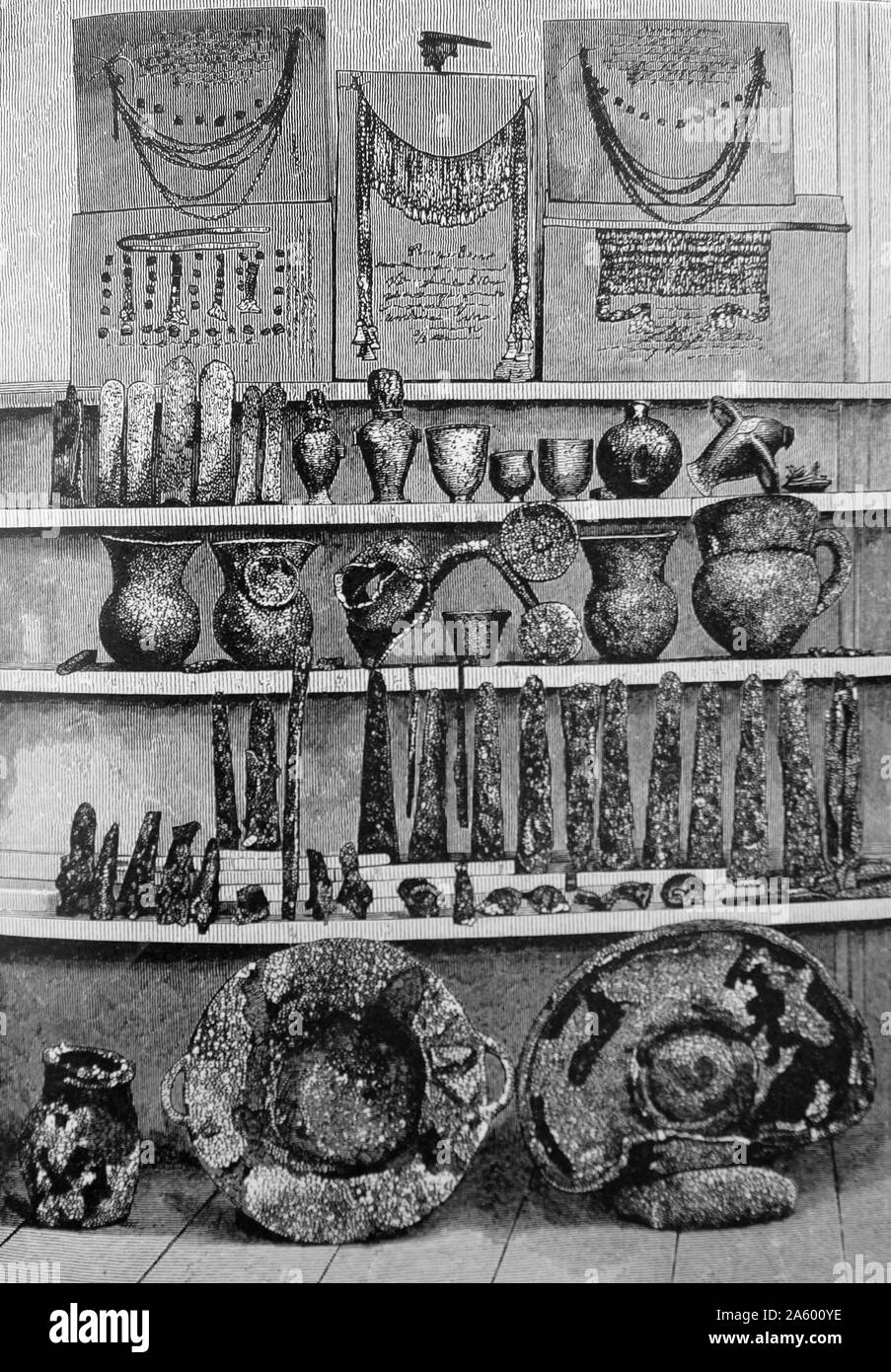Schatz des Priamos, entdeckt ein Cache von gold und anderen Artefakten von klassischer Archäologe Heinrich Schliemann (1822-1890) ein deutscher Pionier auf dem Gebiet der Archäologie. Stockfoto