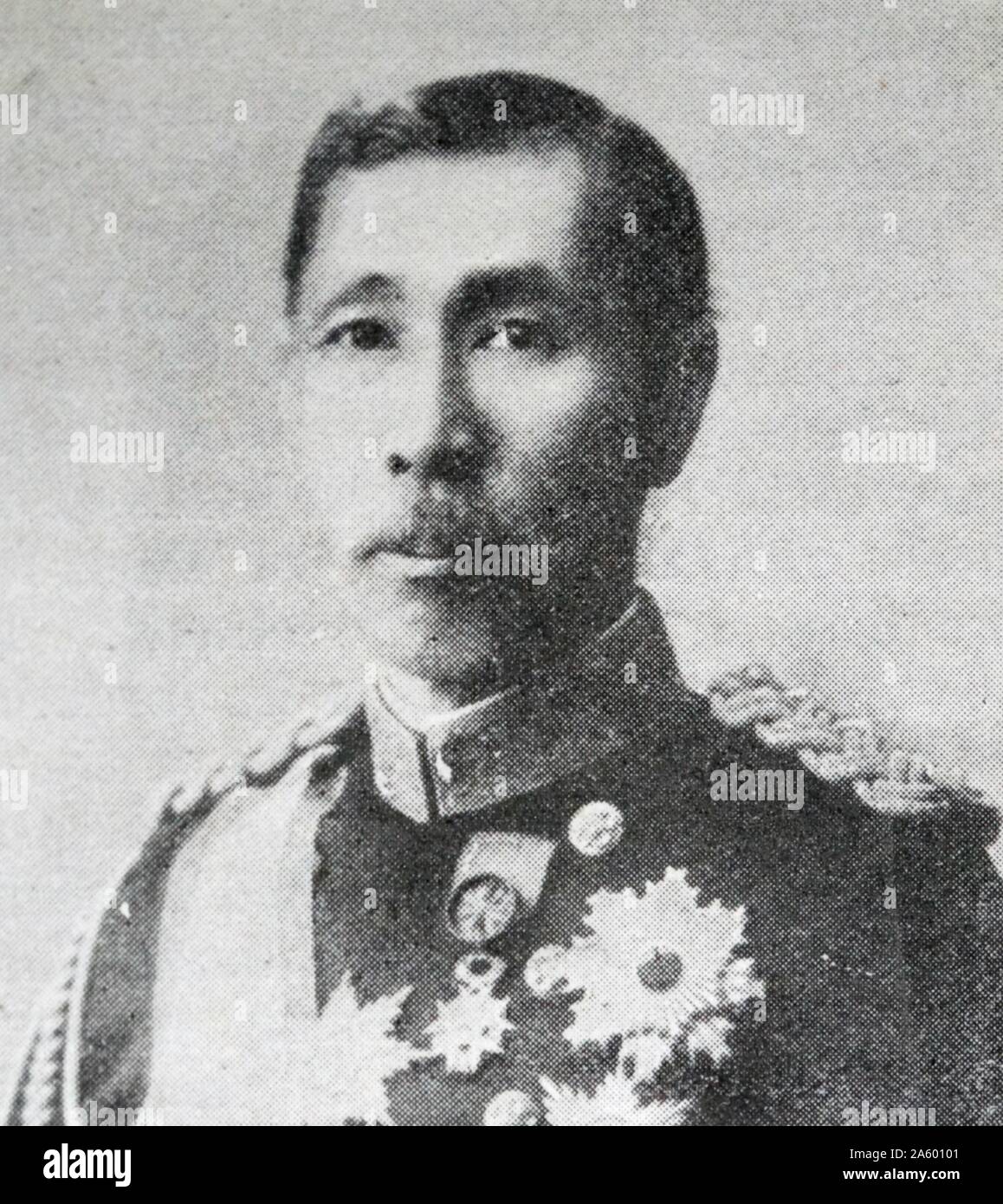 Fotografisches Porträt von Feldmarschall Prinz Yamagata Aritomo (1838 – 1922), in der kaiserlich japanischen Armee und zweimal Premierminister von Japan. Vom 19. Jahrhundert Stockfoto