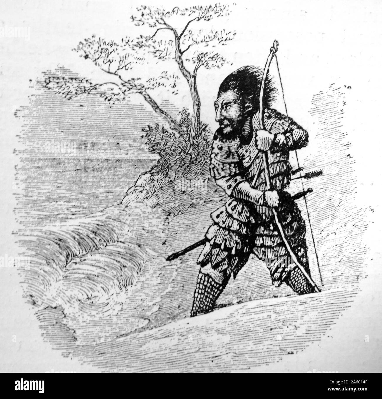 Abbildung von Minamoto keine Tametomo (1139-1170) ein Samurai kämpften in der H? gen-Rebellion von 1156 Stockfoto