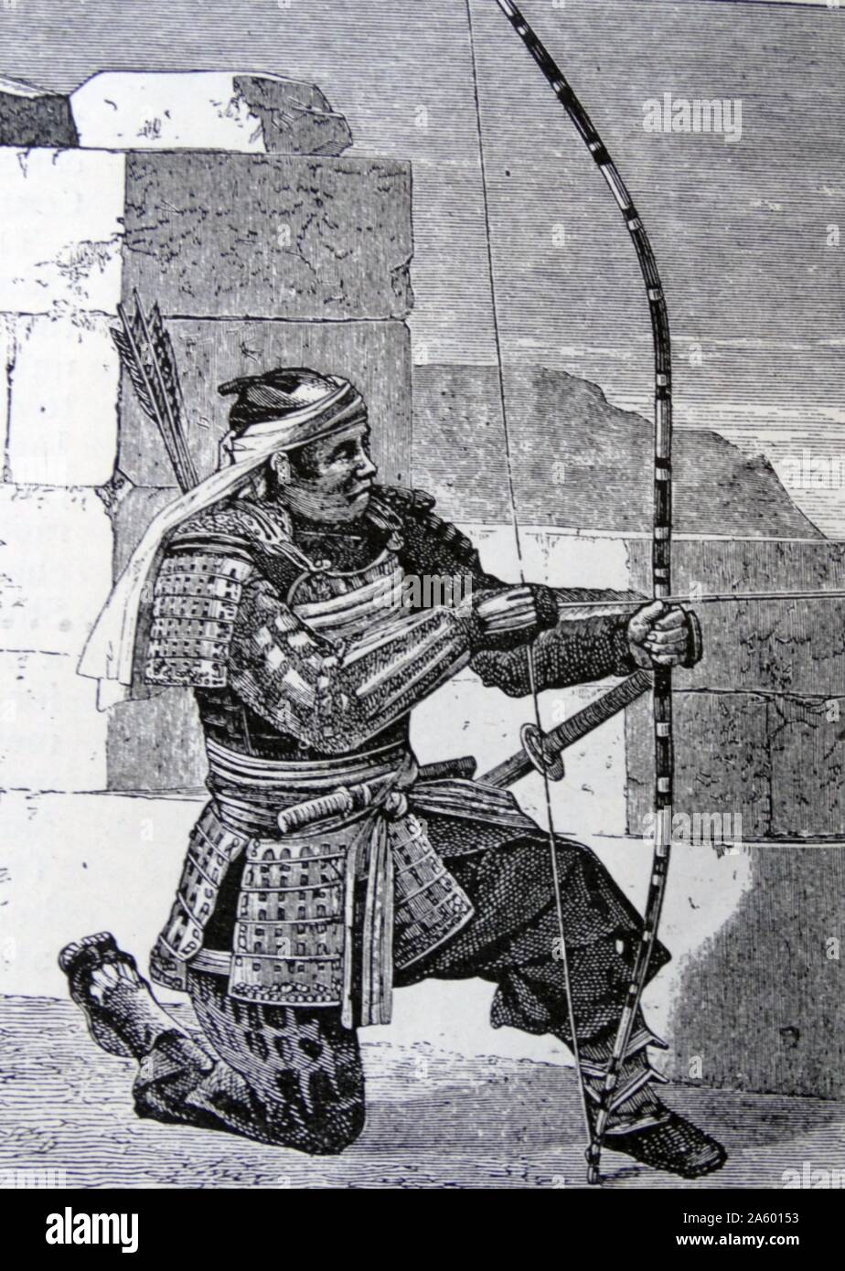 Abbildung von einem japanischen Bogenschützen. Vom 19. Jahrhundert Stockfoto