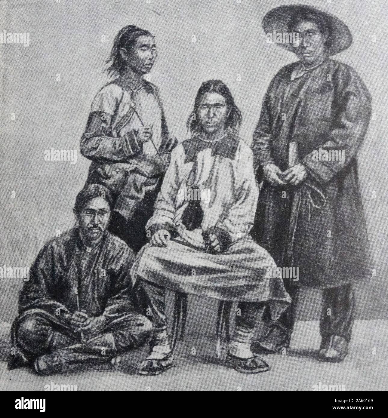 Erster (auch Nivkhs; Nivchen; oder Gilyak; eine indigene Volksgruppe bewohnen die Nordhälfte der Insel Sachalin und die Region von der Mündung des Flusses Amur in Russlands Khabarovsk Krai. Erster wurden traditionell Fischer; Jäger; und Hundezüchter. Stockfoto