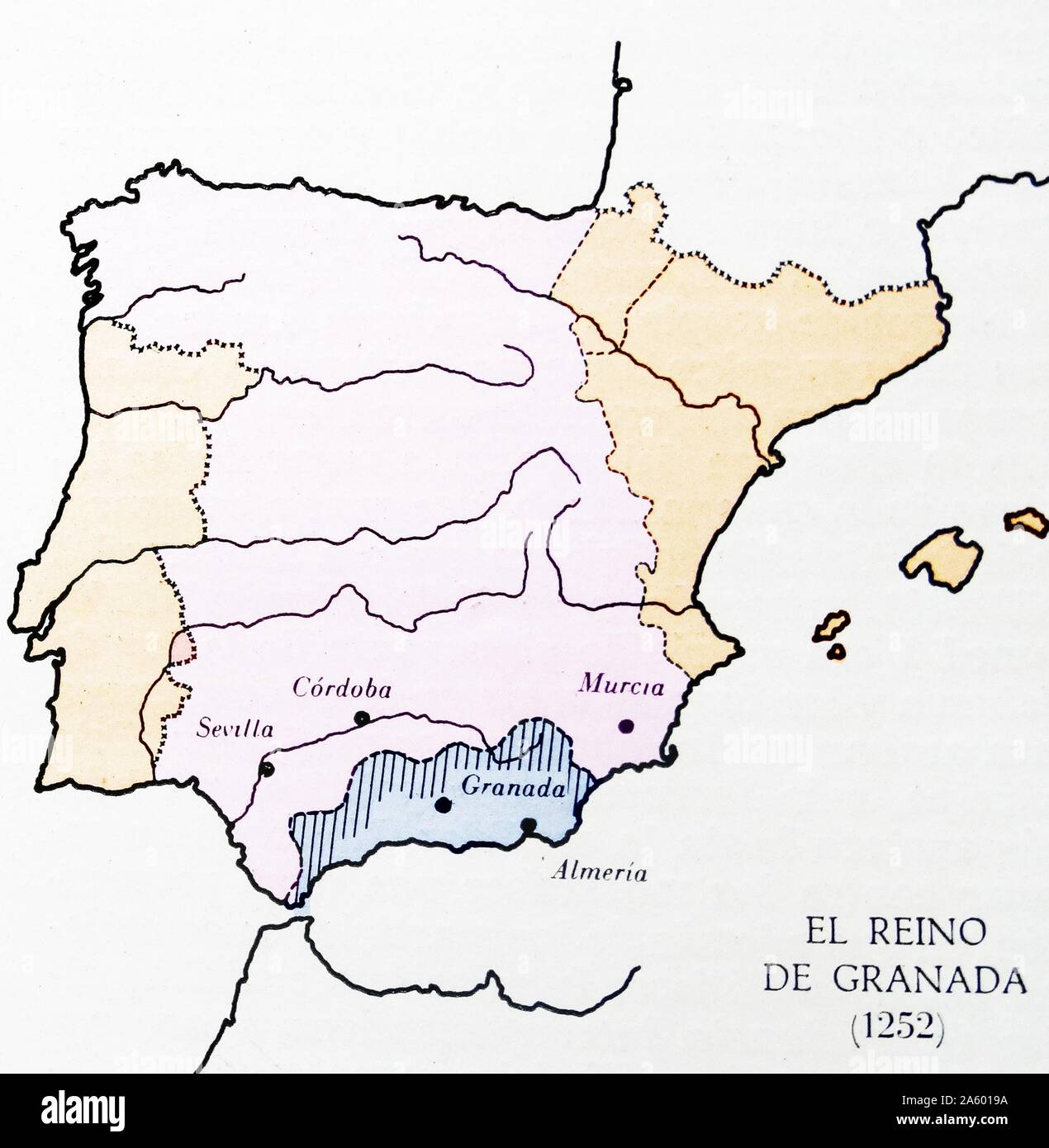 Das Emirat von Granada; auch bekannt als der Nasrid Königreich von Granada. 1238 nach der Niederlage von Muhammad an-Nasir der Almohaden-Dynastie durch ein Bündnis der christlichen Königreiche an der Schlacht von Las Navas de Tolosa 1212 gegründet. Nach Prinz Idris linken Iberia, die Almohaden-Führung zu nehmen; die ehrgeizige Mohammed ich ibn Nasr gegründet die letzte muslimische Dynastie auf der iberischen Halbinsel – der Nasriden Stockfoto