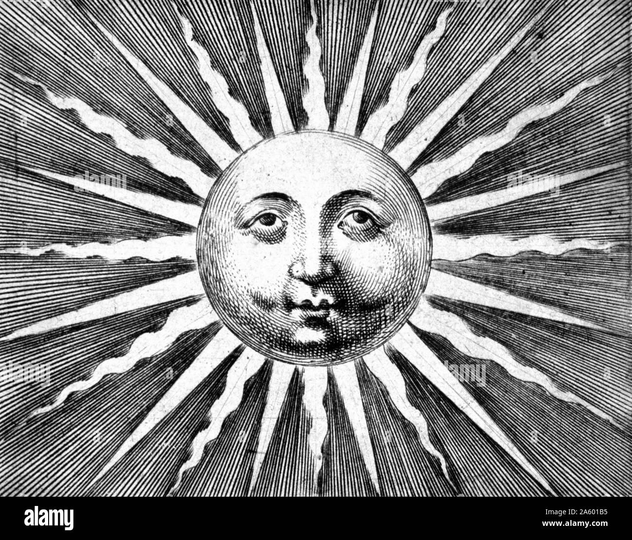 Sonnenbild auf der Titelseite von "De Thermis Andreae Baccii Elpidiani, Civis Romani..." von Andrea Bacci, postum im Jahre 1622 Stockfoto