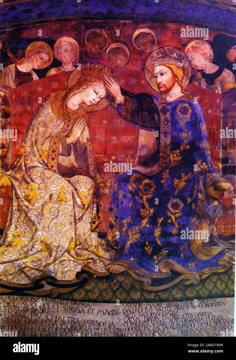 Gemälde mit dem Titel "Die Krönung der Jungfrau" von Sano di Pietro (1406-1481) eines italienischen Malers der Sieneser Schule der Malerei. Vom 15. Jahrhundert Stockfoto