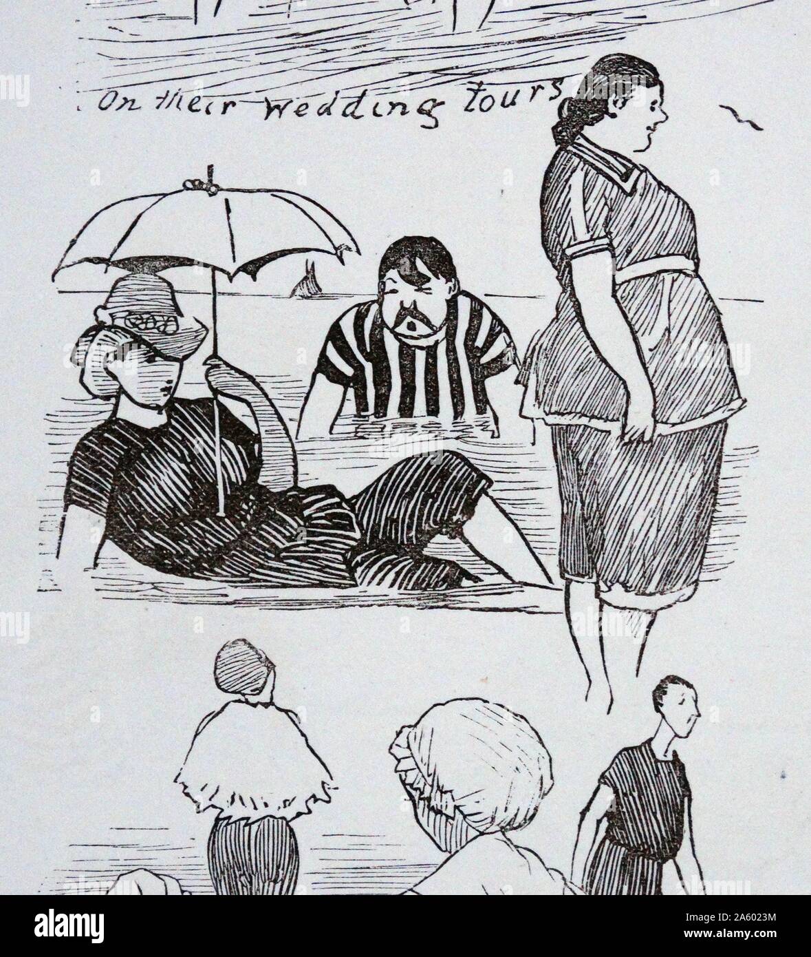 Abbildung zeigt Menschen Baden im Meer auf, was ihre Flitterwochen sein könnte. C1877, Brighton, England. Stockfoto