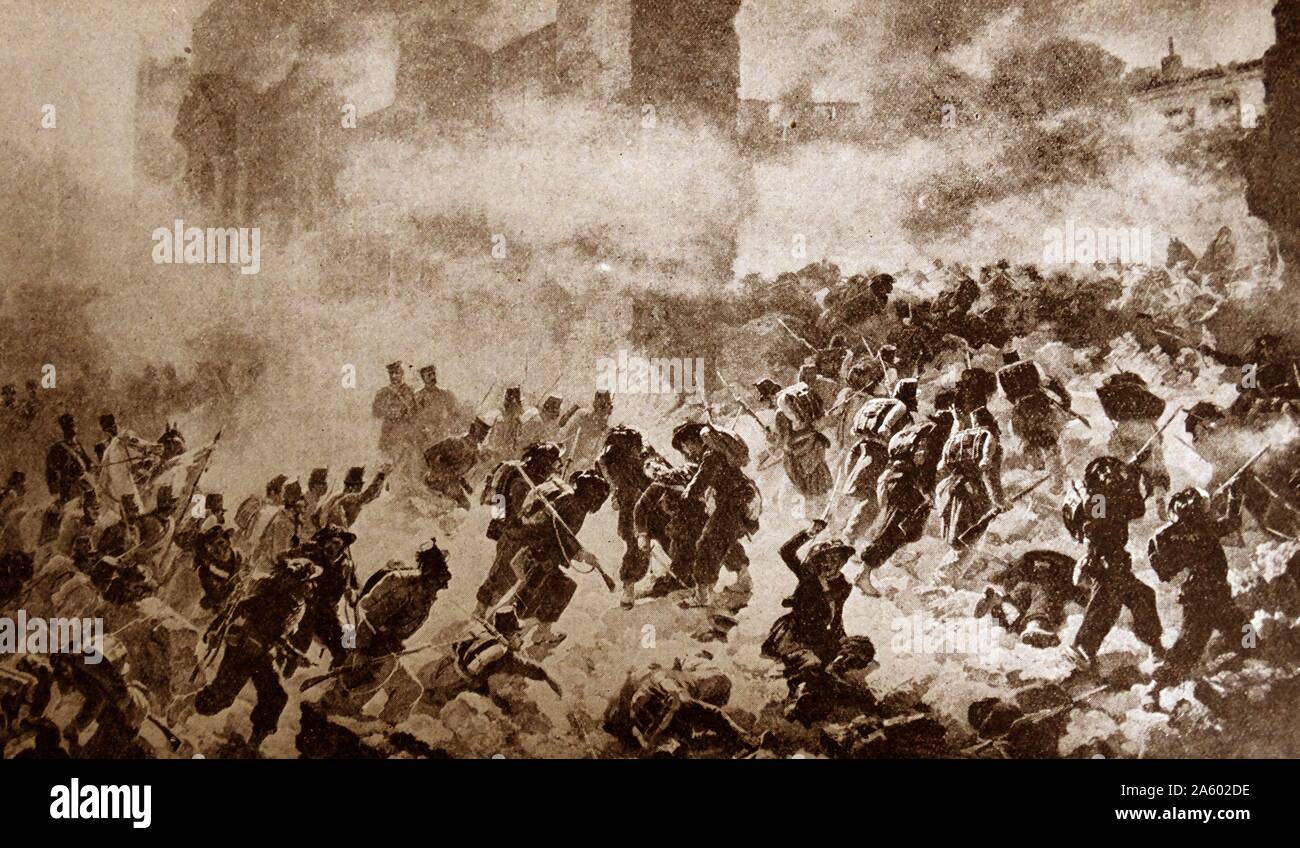 Darstellung einer Szenenverlaufs aus dem Risorgimento, He politische und soziale Bewegung, die Zustände der italienischen Halbinsel in der einzigen Staat des Königreichs Italien im 19. Jahrhundert konsolidiert Stockfoto