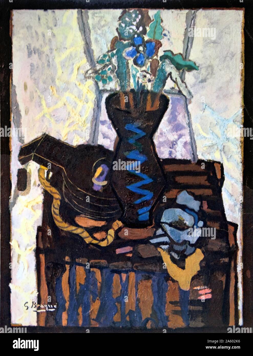 Stillleben mit Blumen in einer Vase 1948 von Georges Braque (1882-1963). Französischer Maler des 20. Jahrhunderts, Collagen, Zeichner, Grafiker und Bildhauer. Stockfoto