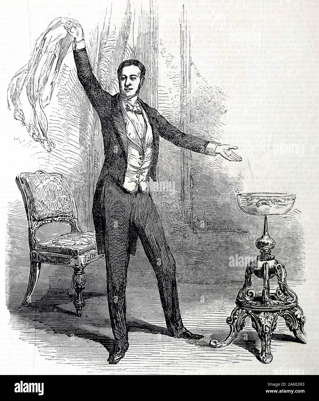 Jean Eugène ROBERT-HOUDIN - 1805-1871' Vater der modernen beschwören "am St. James Theatre, London, Dezember 1848 durchführen. Von französischen Regierung eingesetzt, um den Einfluss der Derwische in Algerien zu zerstören, indem man ihre "Tricks". Gebrauchte Batterien geben Algerier Elektroschocks, nachzuweisen, dass er die leistungsfähigere "Magie" hatte. Stockfoto