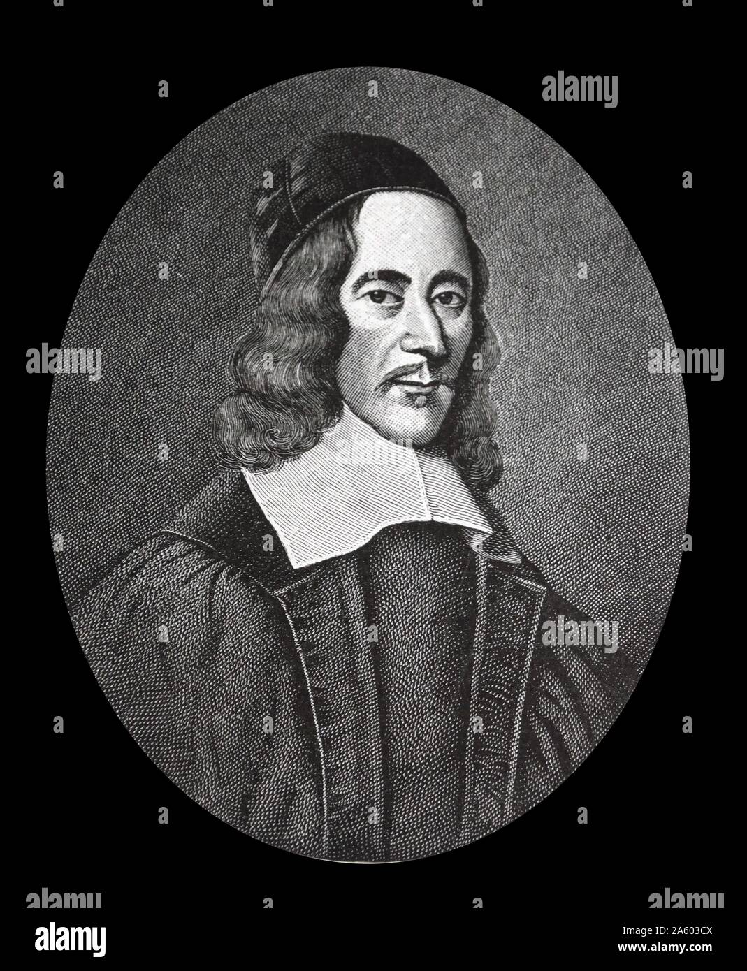 Gravierte Portrait von George Herbert (1593-1633) ein Welsh geboren, englischer Dichter, Redner und anglikanischer Priester. Vom 17. Jahrhundert Stockfoto