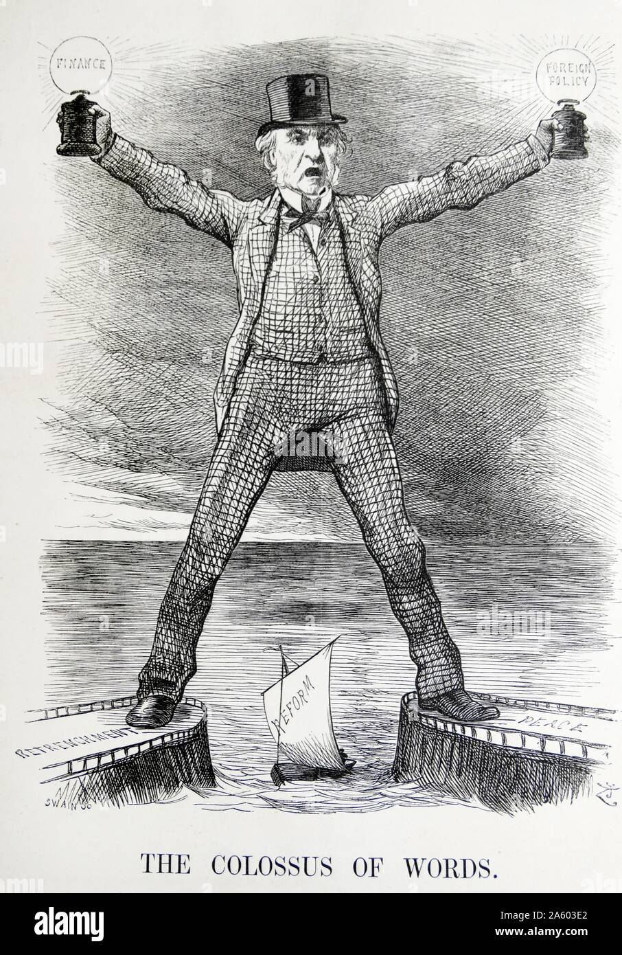Politische Satire Darstellung William Ewart Gladstone (1809-1898) und Benjamin Disraeli (1804-1881), beide ehemalige Premierminister von Großbritannien. Von Sir John Tenniel (1820-1914), englischer Illustrator, grafische Humorist und Karikaturist. Vom 19. Jahrhundert Stockfoto