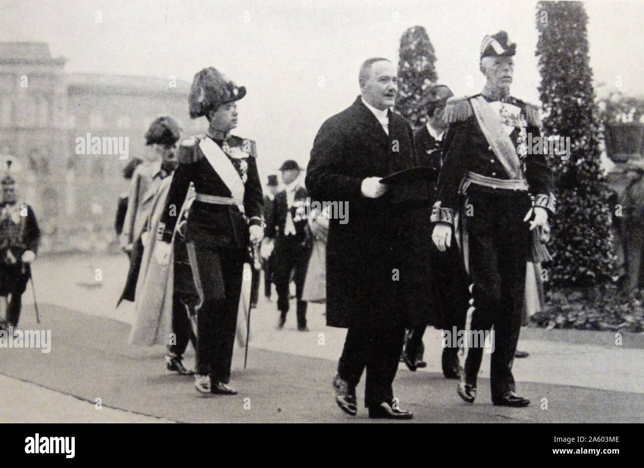 Präsident Lauri Kristian Relander (1883-1942) und König Gustaf V von Schweden (1858-1950) gemeinsam in Stockholm. Vom 20. Jahrhundert Stockfoto