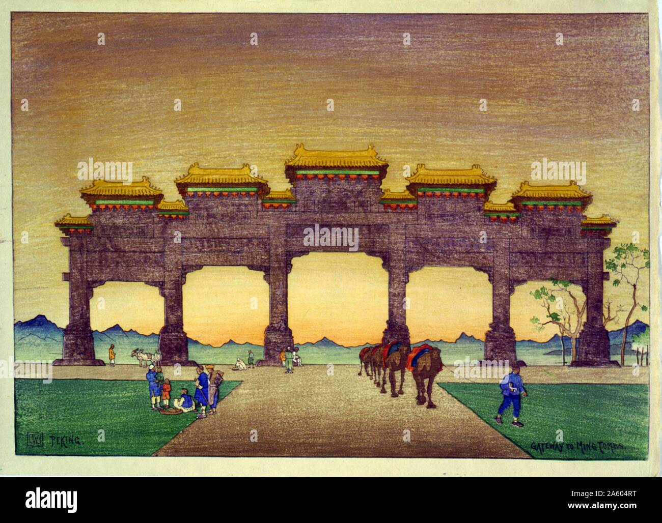 Peking, Tor zum Ming Gräber Stockfoto