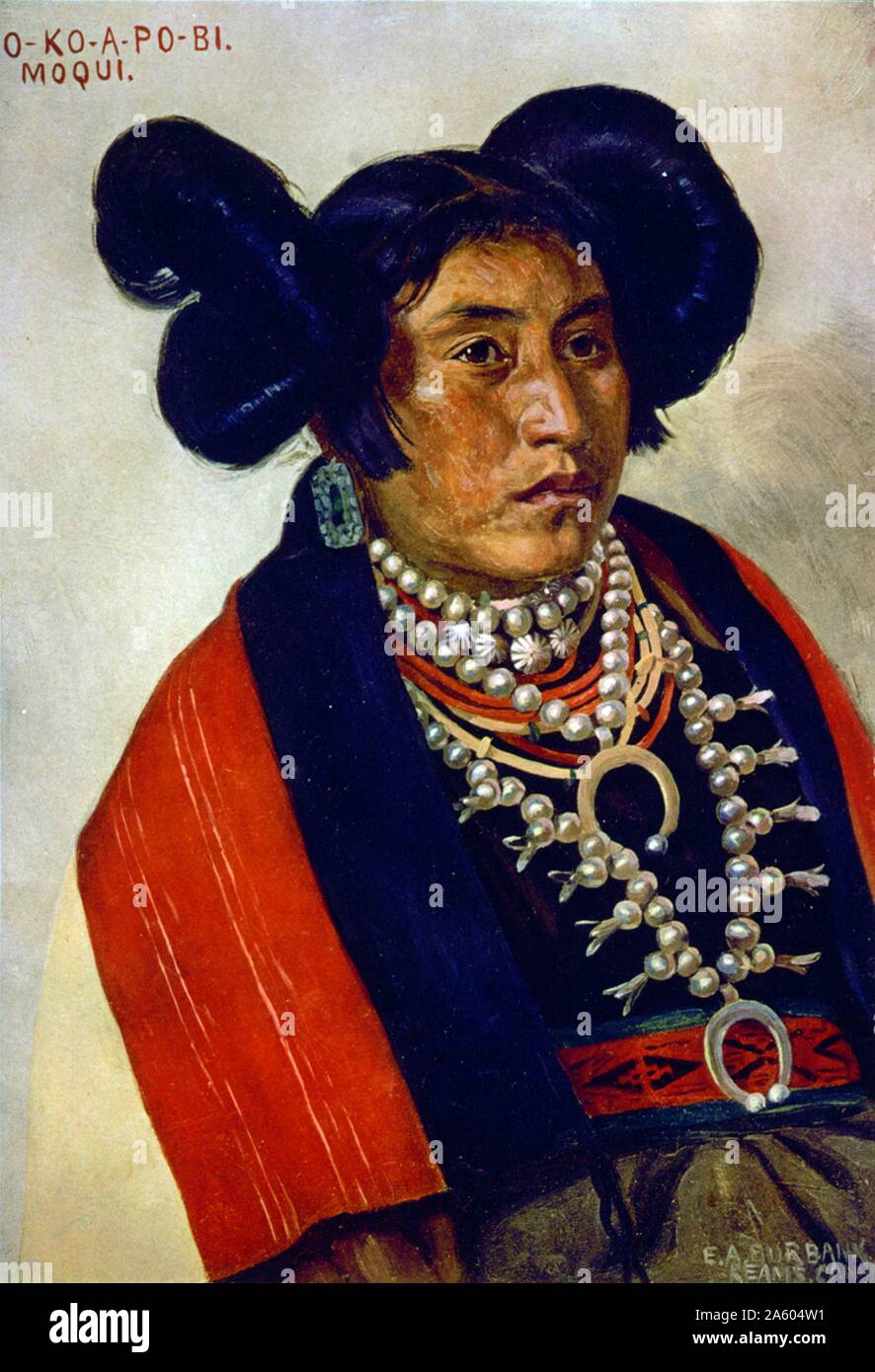 Drucken zeigt ein in voller Länge Porträt einer Ponca Chief, Sitzen, front, auf Zigarettenschachteln Karte von Kinney Tobacco Company als Insert mit dem süssen Caporal Marke Zigaretten ausgegeben. Stockfoto