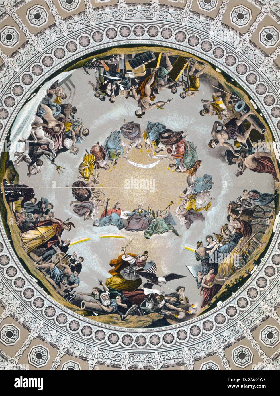 Brumidi die allegorische Malerei, in der Kuppel des Kapitols Stockfoto