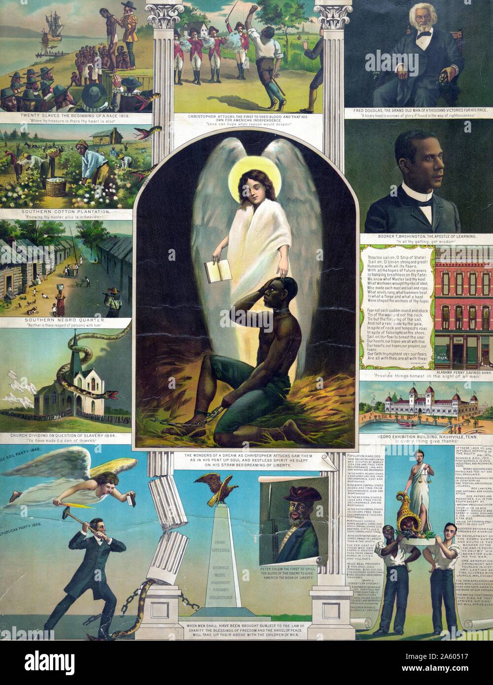 Afro-Amerikaner Denkmal veröffentlicht 1897. Verbund aus dreizehn Szenen zur afro-amerikanischen Geschichte. Stockfoto