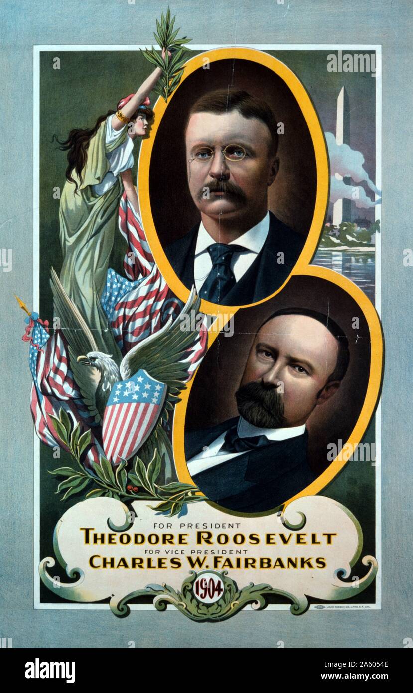 Für Präsident Theodore Roosevelt, für Vice President Charles W. Fairbanks - Vignetten der Kandidaten Stockfoto