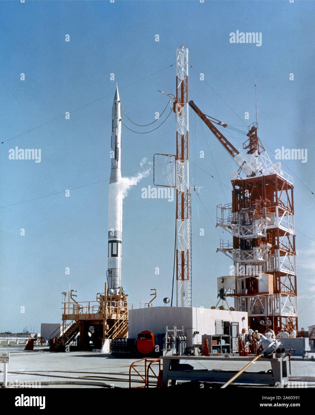 Amerikanische Avantgarde TV-2-Trägerrakete in die Umlaufbahn der ersten künstlichen Satelliten zu setzen. Cape Canaveral Air Force Station in Florida, 23. Oktober 1957 Stockfoto