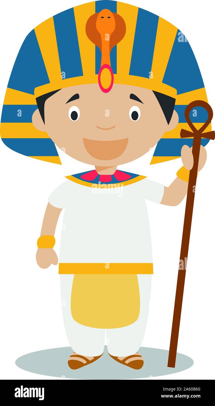 Charakter aus Ägypten gekleidet in der traditionellen Art und Weise wie ein Pharao des alten Ägypten. Vector Illustration. Kinder der Welt Sammlung. Stock Vektor