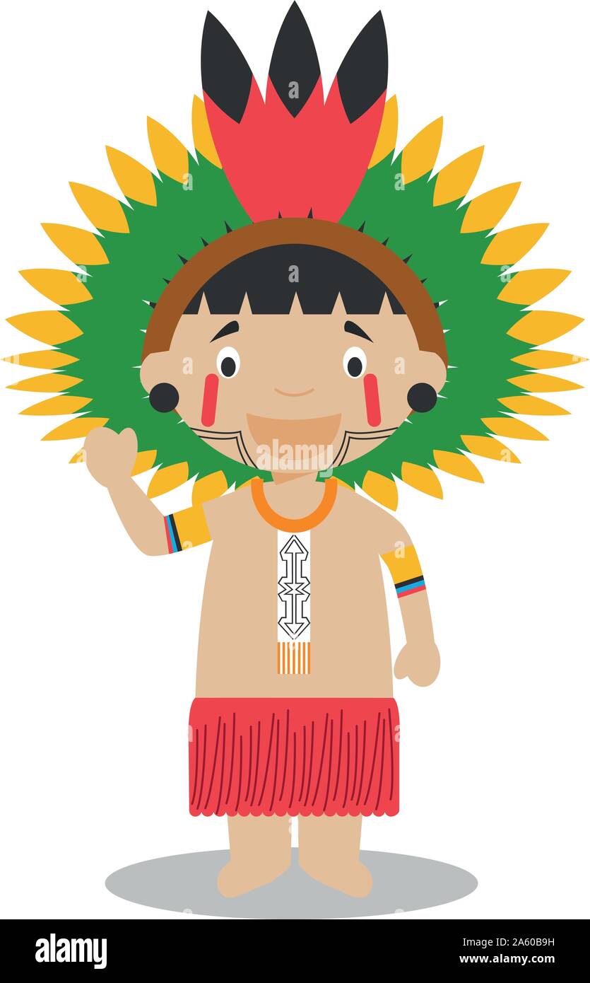 Zeichen aus dem Amazonasgebiet in Brasilien und Venezuela gekleidet in der traditionellen Weise Vector Illustration. Kinder der Welt Sammlung. Stock Vektor