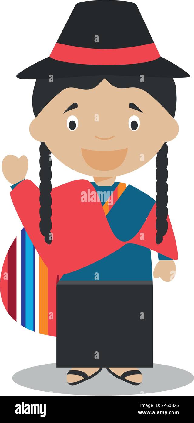 Charakter aus Ecuador, gekleidet in der traditionellen Weise Vector Illustration. Kinder der Welt Sammlung. Stock Vektor